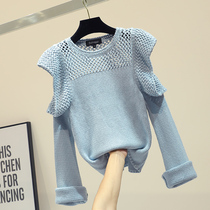 Strapless thin pullover soft milk blue sweater womens loose 2020 early spring new Korean loose net red long-sleeved sweater