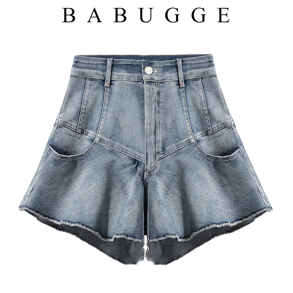 Korean version tennis red ins denim shorts female polenta with high waist and wide leg pants 20 Summer new design senses A pair of pants