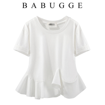 Minimalist short sleeve white Compassionate Woman 2020 Spring Summer New Korean version loose Thin Ocean Lotus Leaf side blouses