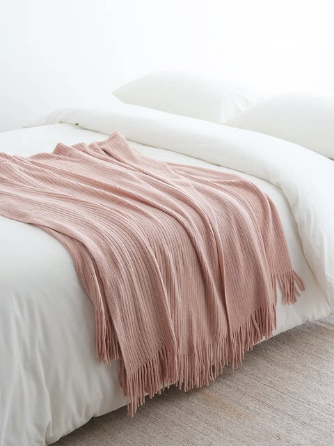 Nordic Industrial Retro Knitted Blanket Bed Cover Sofa Decorative Blanket Autumn and Winter Air Conditioning Blanket Dirty Pink ສິນຄ້າໃຫມ່