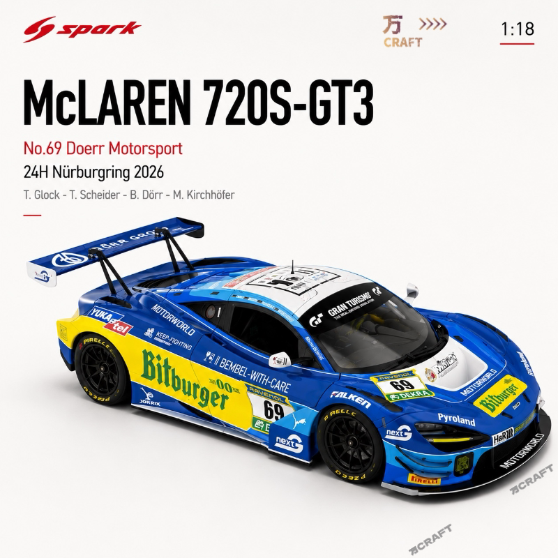 1:18 /43 Mclaren 720S Gt3 2026 Nürburgring 24 Hours Spark Schumacher Color Scheme 1:18 /43 Mclaren 720S Gt3 2026 Nürburgring 24 Hours Spark Schumacher Color Scheme