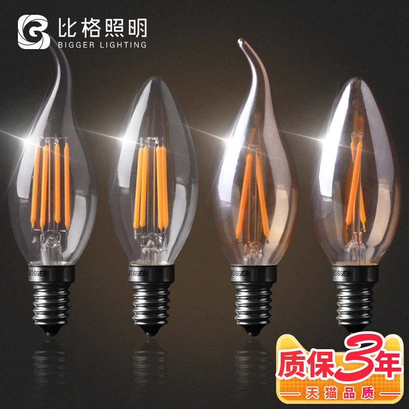 LED Edison bulb Candle light Crystal light E14 small screw mouth warm white warm yellow pull tail tip bulb C35 retro 1 watt