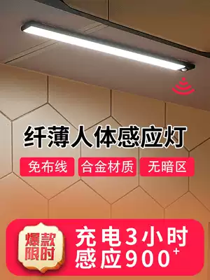 Human body sensor light strip light with rechargeable led wireless kitchen usb automatic wardrobe light bar magnetic suction integral cabinet light