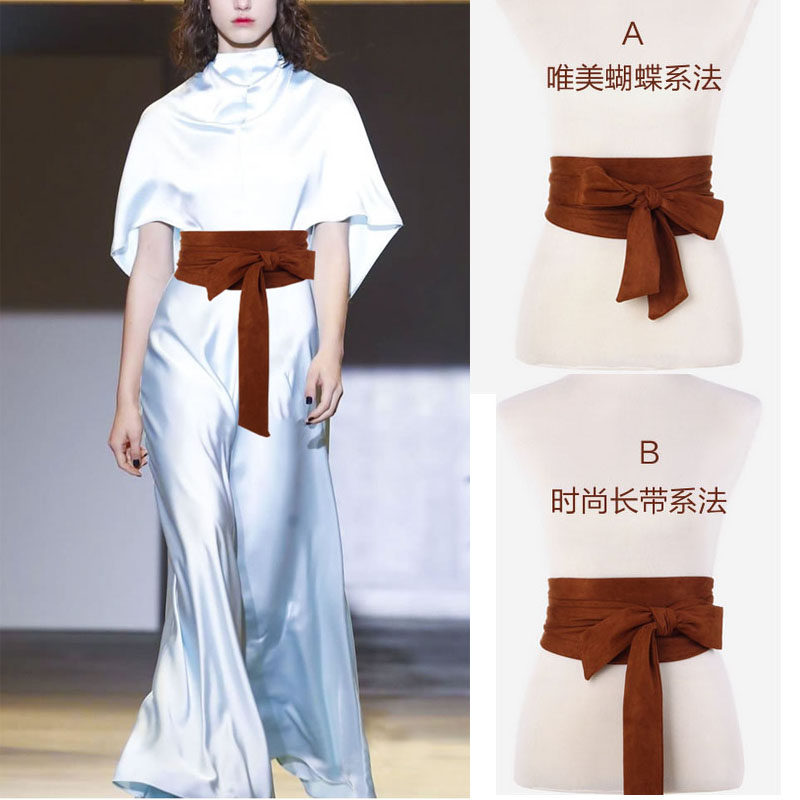 Wide Fabric Belt for Women, Decorative Tie, Knotted Suede Belt to