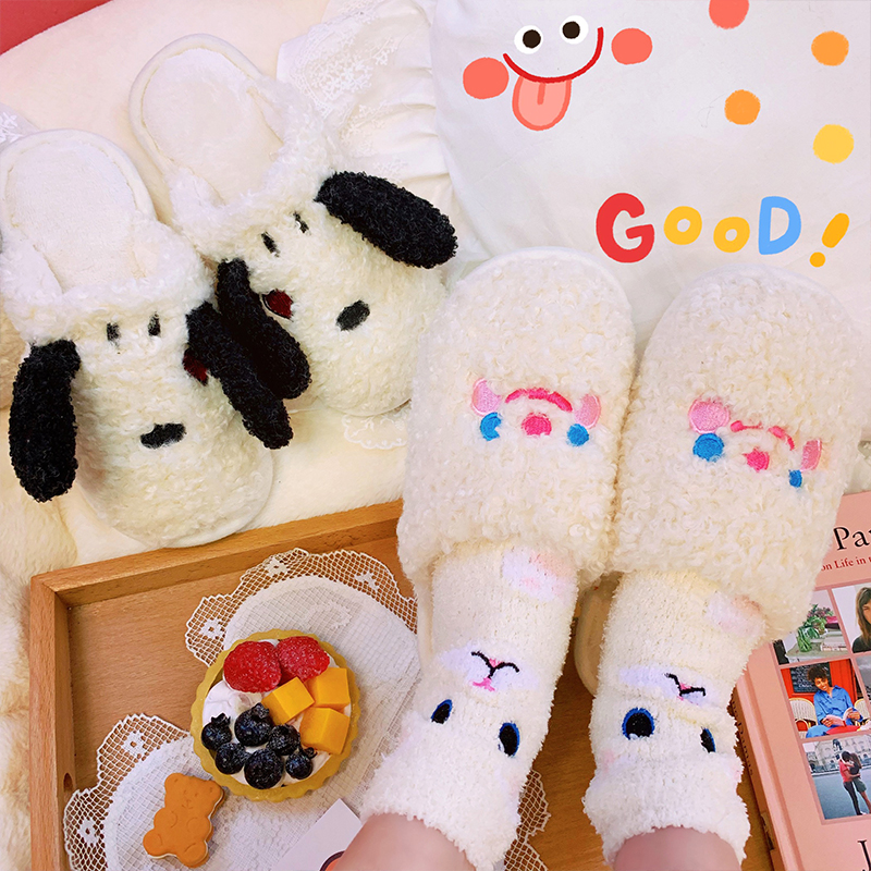 South Korea Ins autumn Winter Warmth Cute Cartoon Plush Slippers Indoor Teen home Cashmere Home Slippers