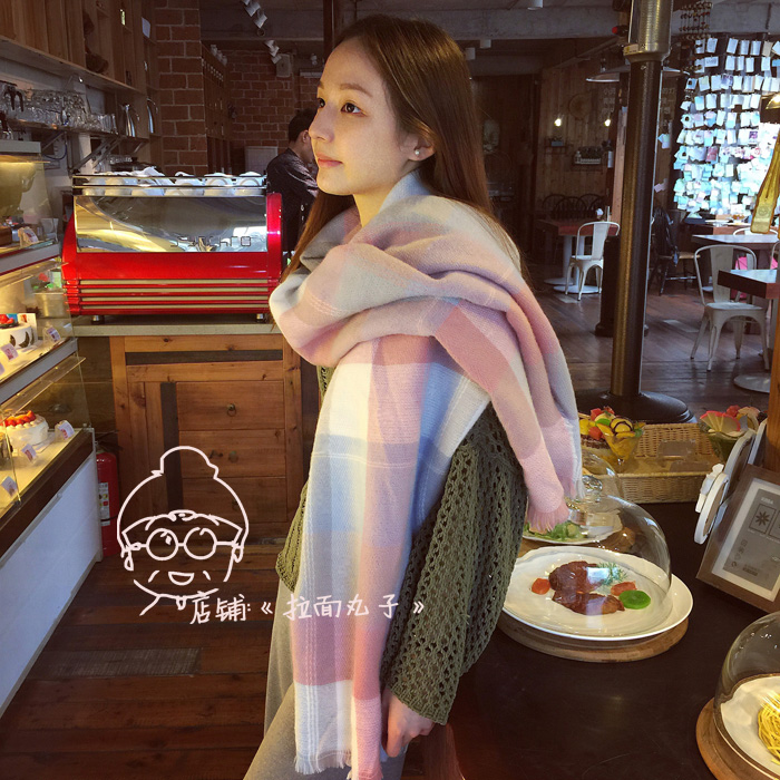 South Korea Winter Cute Imitation Cashmere Plaid Style Sub-Flow Su Scarf Thicken Soft Girl Day Ensemble Dream Shawl Lady
