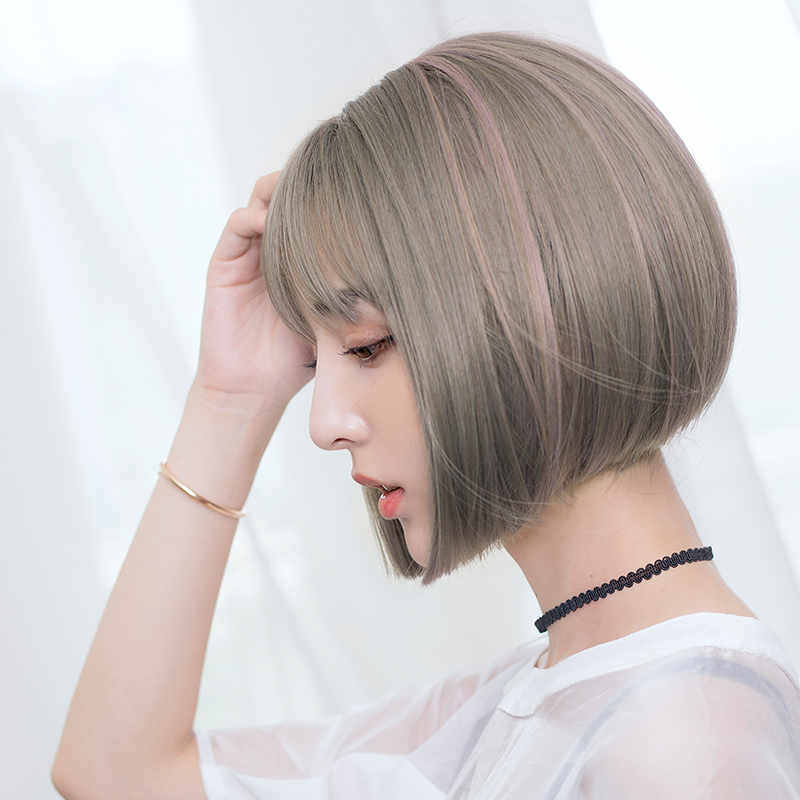 Wig Female Short Hair Bobo Head Net Red Grandmother Gray
