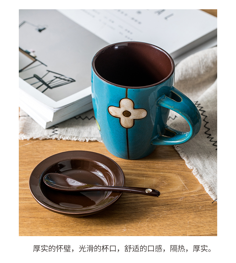 Youcci porcelain flowers move lucky grass leisurely glass ceramic cups with cover with a spoon, keller of coffee cup