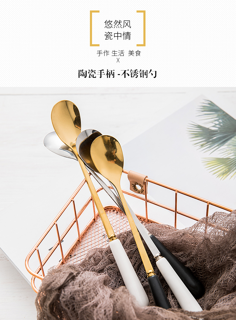 Stainless steel coffee spoon with the mixing spoon long spoon, spoon, dessert spoon handle ceramic knife spoon