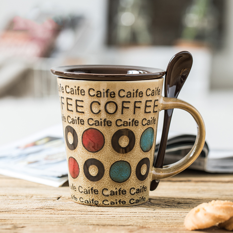 Creative ceramic cup individuality tide restoring ancient ways mugs Japanese contracted glass coffee cup household water cup with a spoon