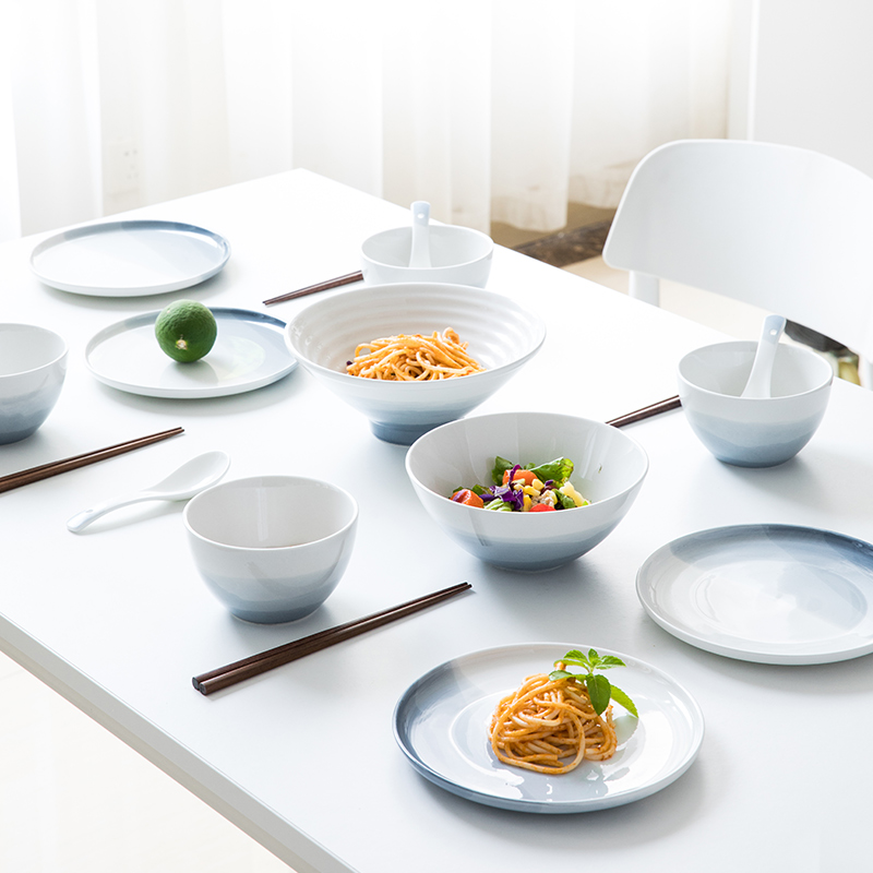 This simple porcelain ceramic rice bowl chopsticks dishes suit household 2 dishes couples Nordic plate one