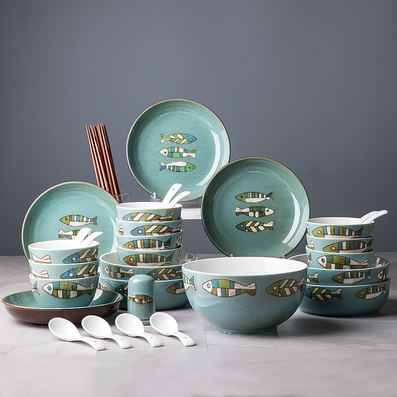 Youcci porcelain tableware suit Chinese style dishes suit household Chinese wind leisurely contracted one food people eat