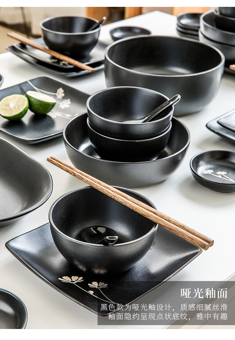This 56 head porcelain tableware suit Japanese dishes combination of black suit 56 home dishes chopsticks