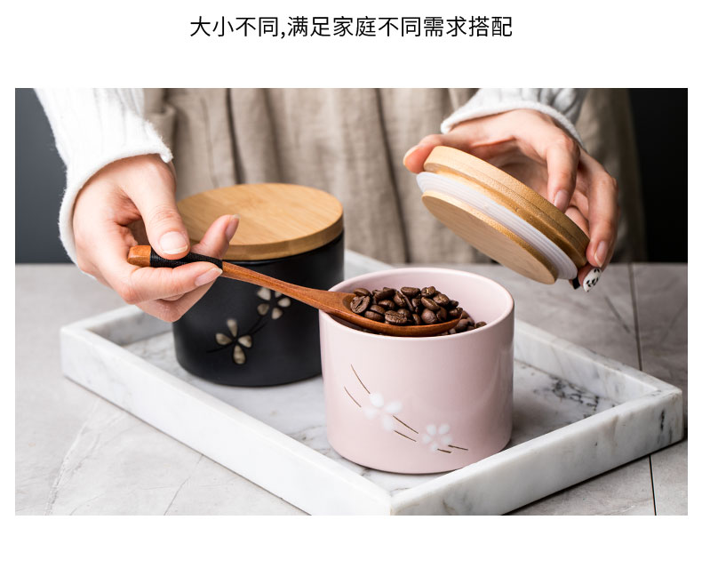 Ceramic sealed jar of coffee tea pot with cover household kitchen receive food jar moistureproof grain storage tank