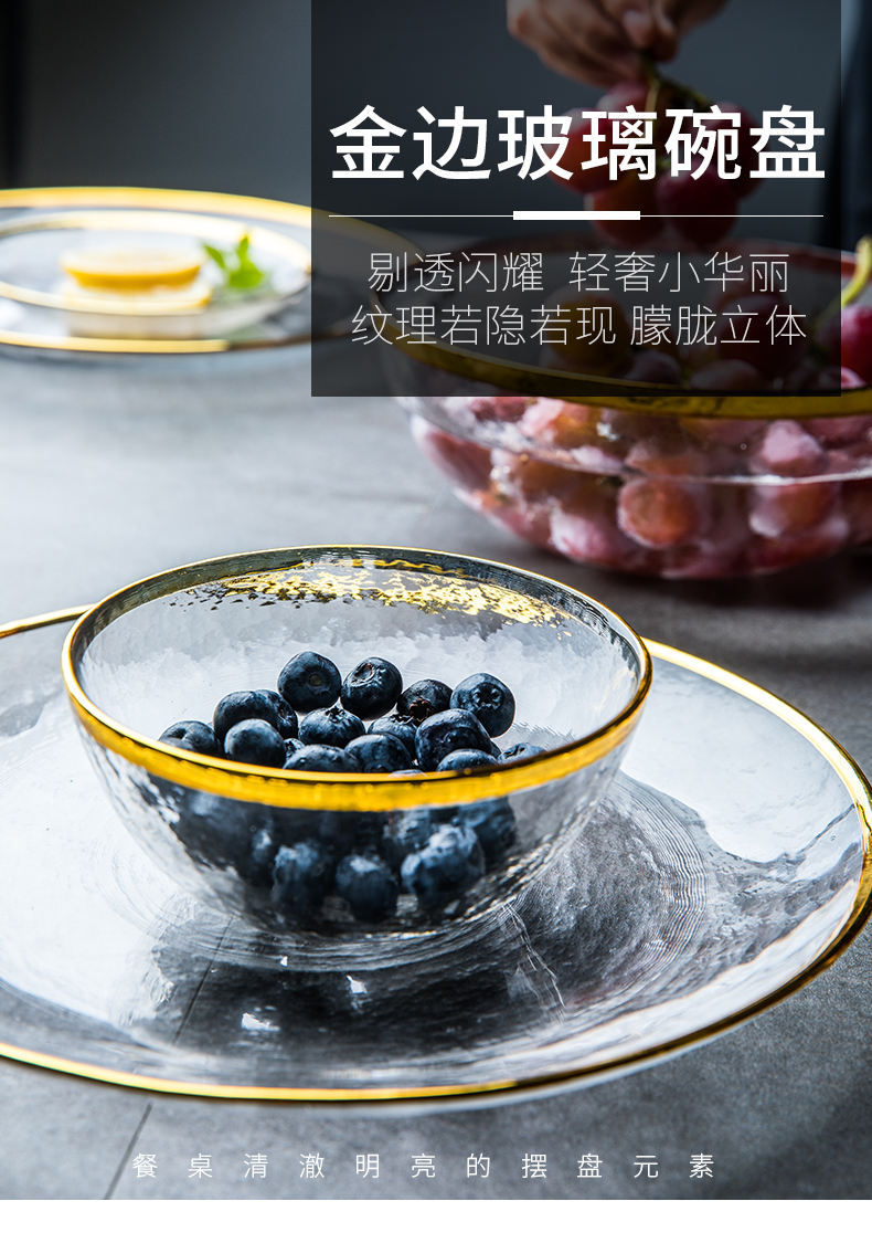 This porcelain large small hammer mu wen transparent glass bowl of Japanese style up phnom penh household glass basin fruit bowl of salad bowl