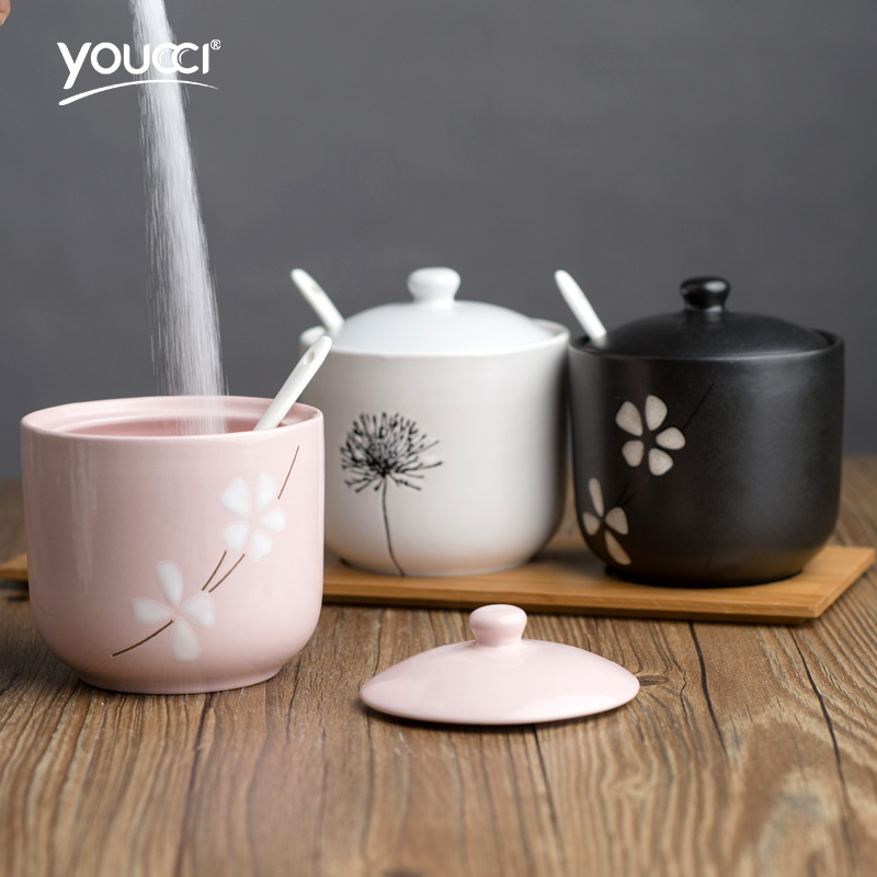 Youcci porcelain creative water - wave large leisurely seasoning jar of Japanese household kitchen sugar pot monosodium salt jars