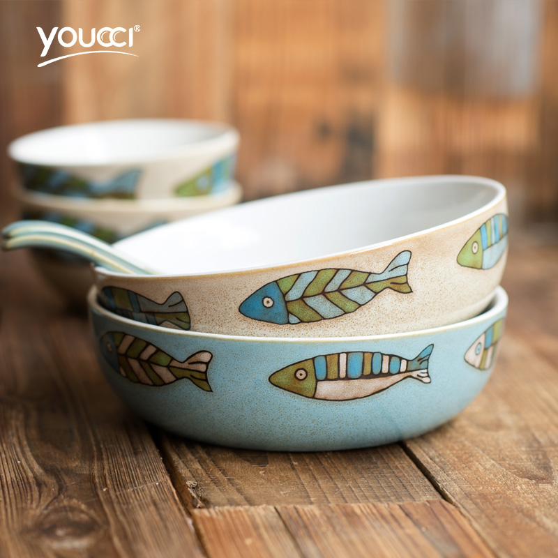 This porcelain Nordic creative household ceramic dish bowl rainbow such as bowl restaurant fruit salad bowl dessert bowl of soup bowl of cereal bowl