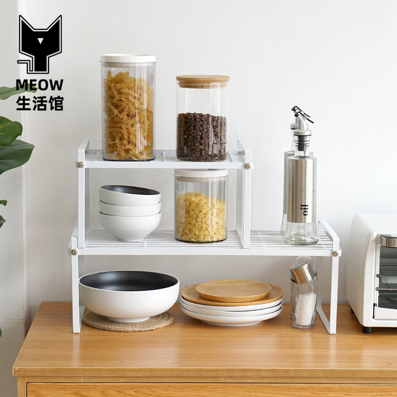 Wrought iron kitchen shelf Cabinet cabinet tiered storage rack Countertop table top seasoning bowl storage pot rack