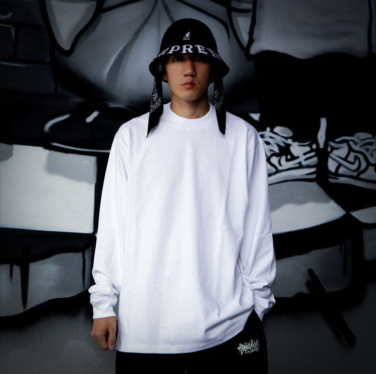 bboy loose pure color skateboard heavy pound small neckline t-shirt street dance hip hop net color long sleeve bottom hiphop-Taobao