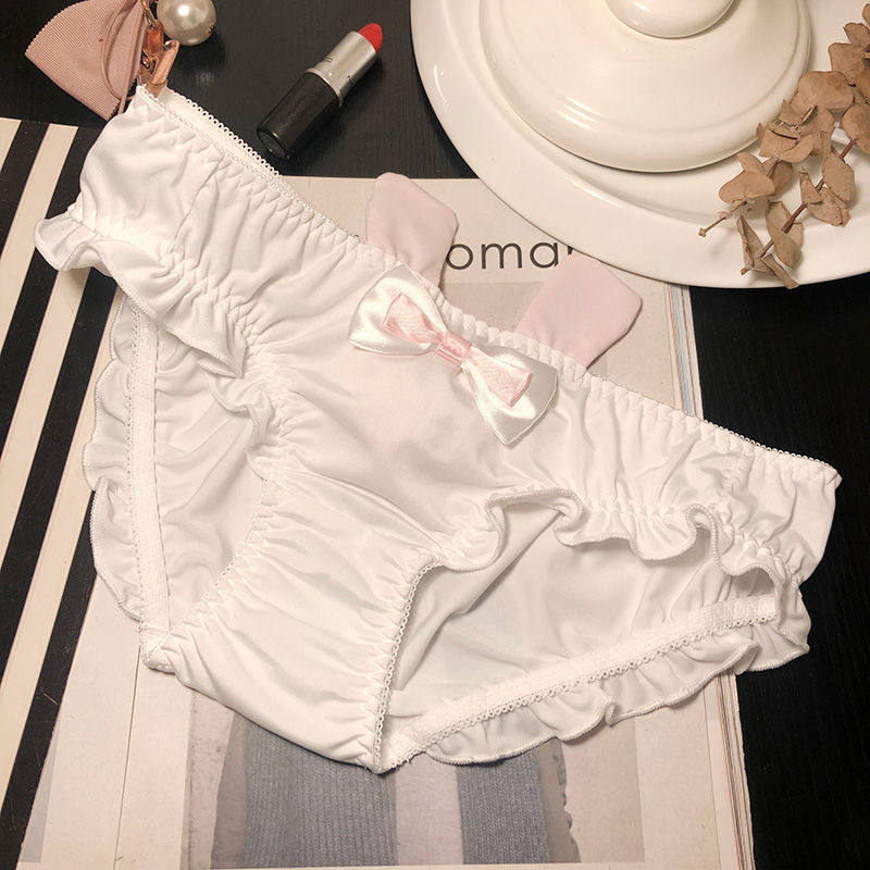 Cute bunny rabbit two-dimensional fat sub ice silk panties female student Han sexy low waist markless women's pants wrapped hip cotton stall