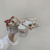 new cloorection rivet high heel shoes 2021 new fairy milky white lined with sandal women summer