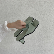 High heel shoe 2021 New 100 lapped Korean version clip toe thick heel square head European and American outside wearing net red ultra-fire sandal slippers female