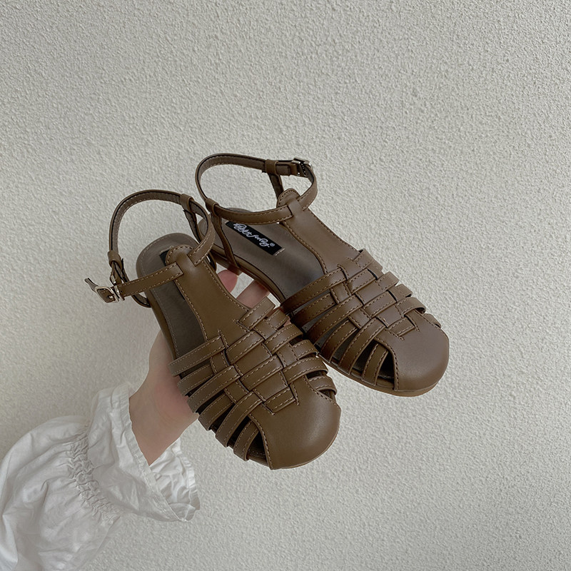 Baotou sandals women's summer flat bottom 2021 new Korean version of gentle fairy Wind college students little fresher Roman shoe wave