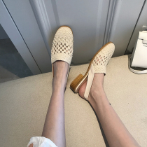 summers time sandals female summer Baotou to weave a small minority Korean Primary Sister Regusson Coarse Heel Shoes