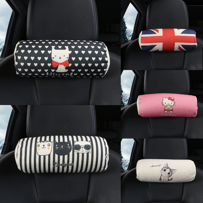 Car Pillow Car Linen Neck Pillow Padded Cotton Cartoon Leaning Pillow Four Seasons Universal Round Pillow Cervical Spine Headrest