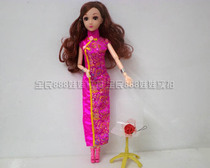 Bapyrene Babi doll change clothes fashion house girl toy 30cm 6 points ancient costume cheongsam long rose Red