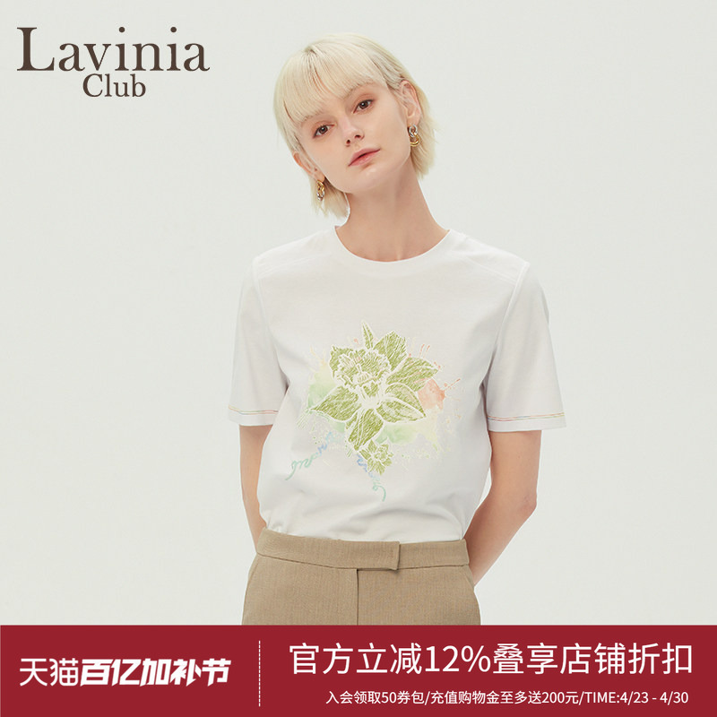 Lavinia T-Shirt for Women, New Spring and Autumn Style, Round Neck Pullover, Sweet and Fashionable Printed Short-Sleeve, Suitable for Commuting and Casual Wear, Ol Top
