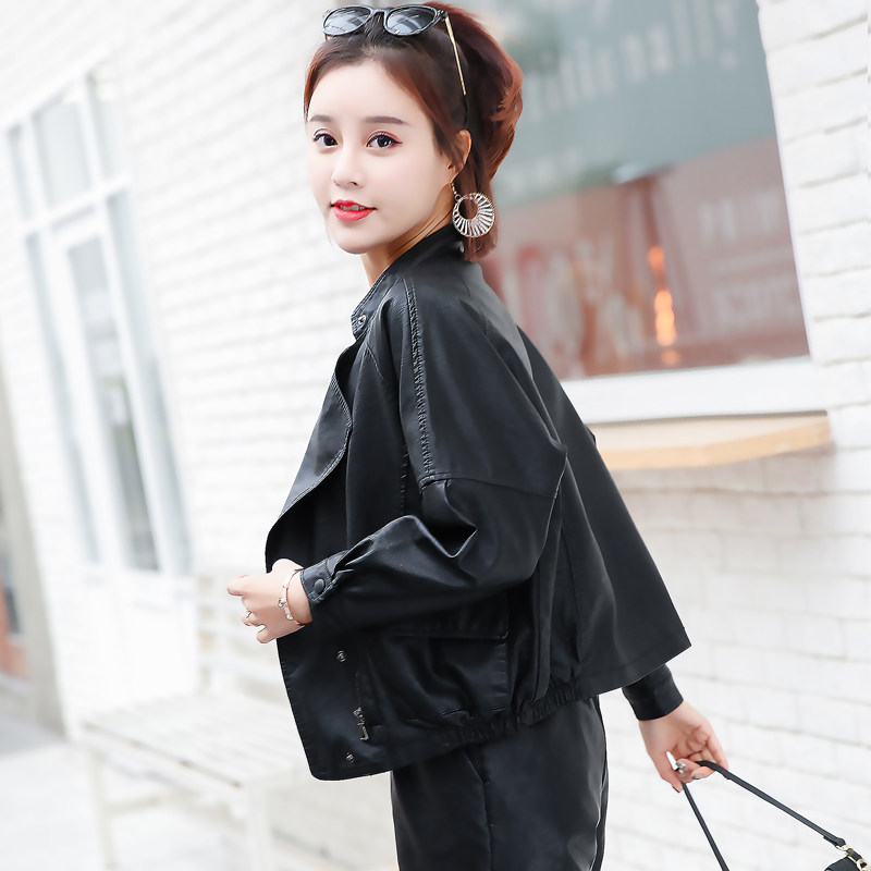 Của phụ nữ da nhỏ giản dị Hàn Quốc phiên bản 2018 mới mùa xuân và mùa thu lỏng PU da ngắn Harajuku jacket xe máy áo khoác sinh viên