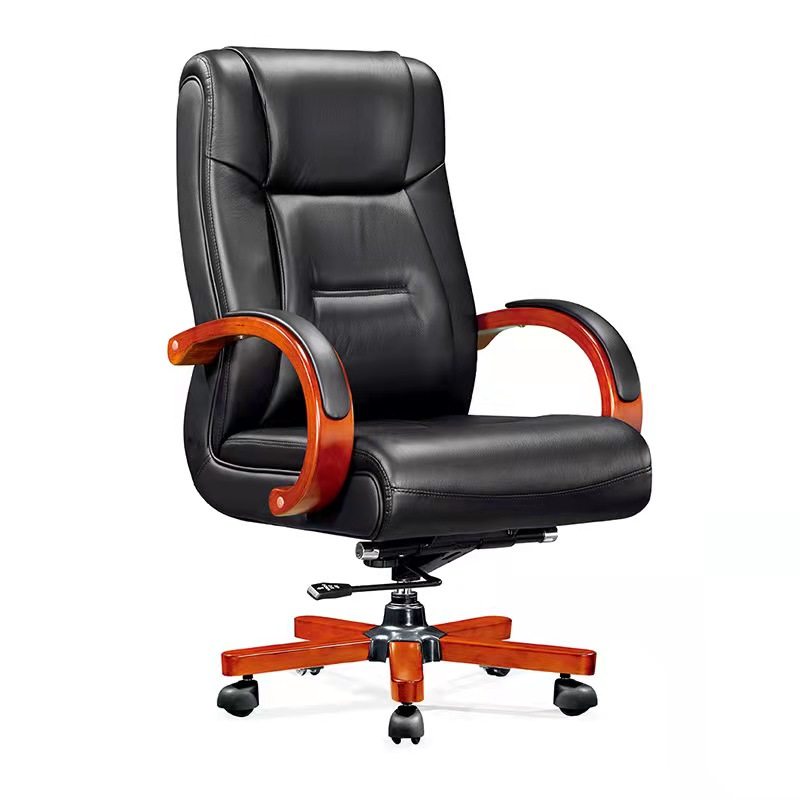 New solid wood armrest boss chair cowhide reclining multi-function leisure manager office chair lift executive chair