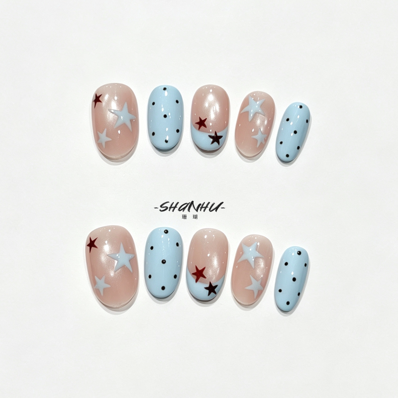 Sea Salt Star Polka Dot Handmade Wearable Nails, Elegant Style, Nail Tips, Unique, Exquisite, Versatile, High-End, Brightening Effect Sea Salt Star Polka Dot Handmade Wearable Nails, Elegant Style, Nail Tips, Unique, Exquisite, Versatile, High-End, Brightening Effect