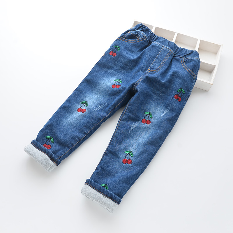 Quần jean nữ trẻ em mềm mại cộng với quần cotton dày ấm dài Quần cotton cho bé mùa đông quần jean ống rộng bé gái xuân hè