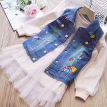 Foreign trade Girl soft denim vest children wild embroidery Flamingo denim coat baby coat 2020 Autumn