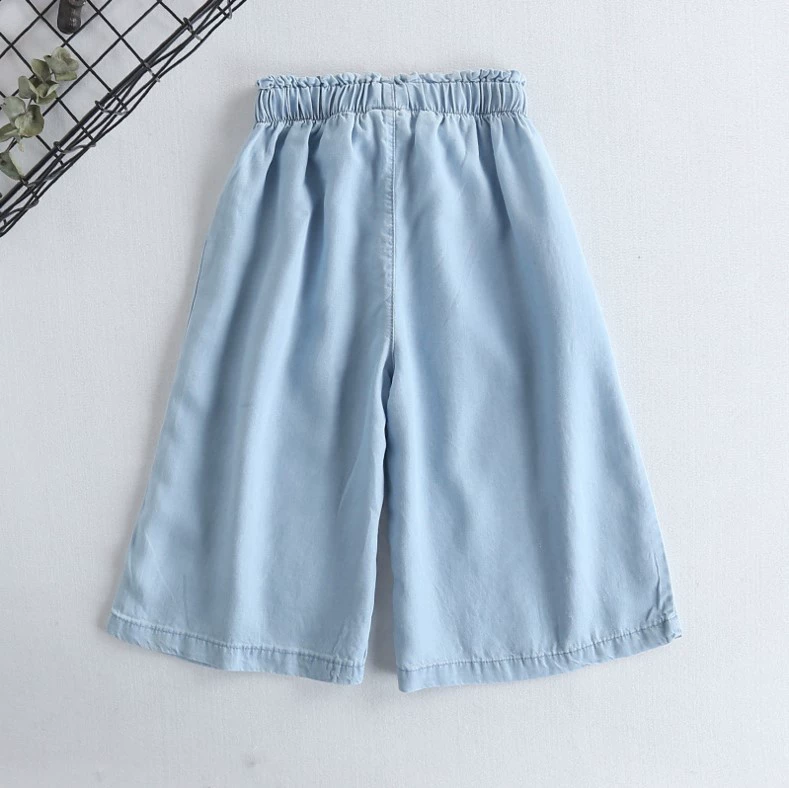 Quần bé gái cotton mỏng của Tencel quần ống rộng cạp cao trẻ em quần ống loe phiên bản Hàn Quốc của quần short bé trai 7 điểm quần jeans - Quần jean