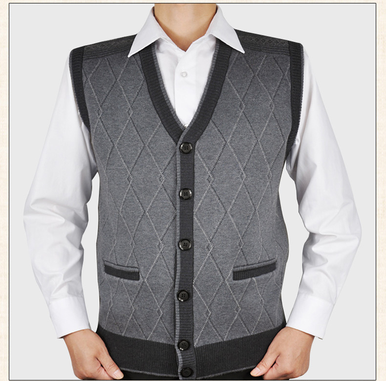 Của nam giới mở vest vest trung niên vest vest nam mùa thu và mùa đông dày cha mặc người già đan vest nam