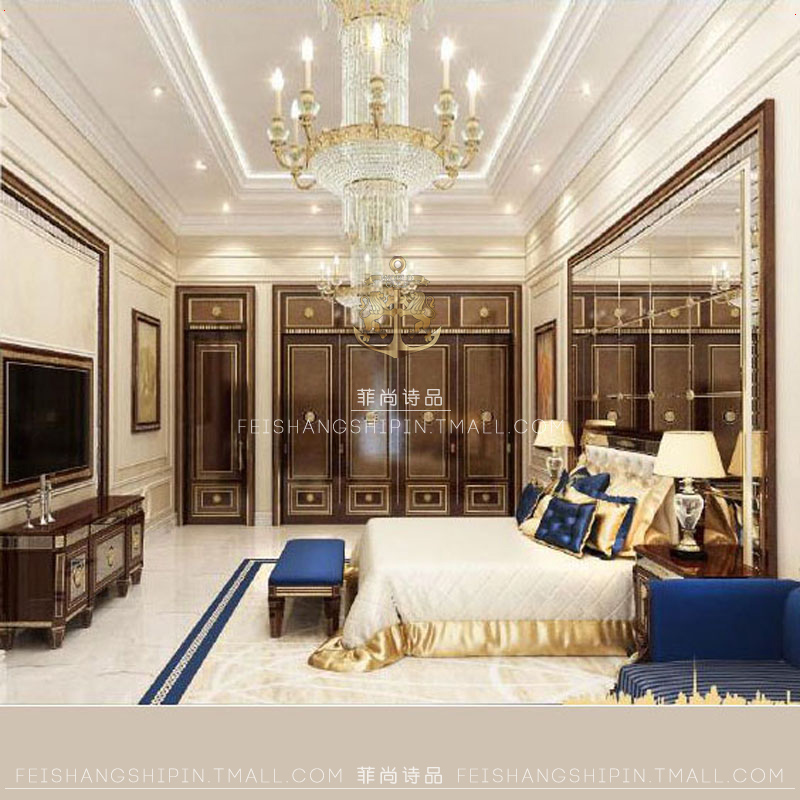 European style big bed fabric double bed buckle master bed neoclassical 2m bed solid wood 18m bed high back