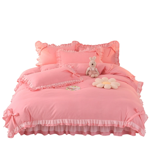 Хлопковый комплект, одеяло, пододеяльник, простыня с бантиком для принцессы, популярно в интернете, 4 предмета