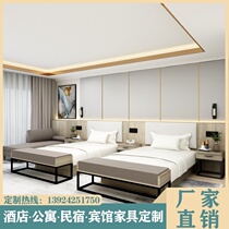 Hotel furniture Bed standard room Full set of hotel double bed Apartment bed and breakfast Single room dedicated convenient hotel bed customization