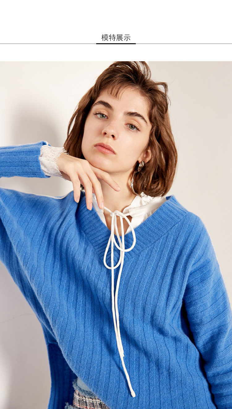 Lili lily nữ 2019 thu đông mới len nguyên chất áo len cổ chữ V đầy đủ áo len 118459B8998 - Áo / áo thun áo nữ đẹp