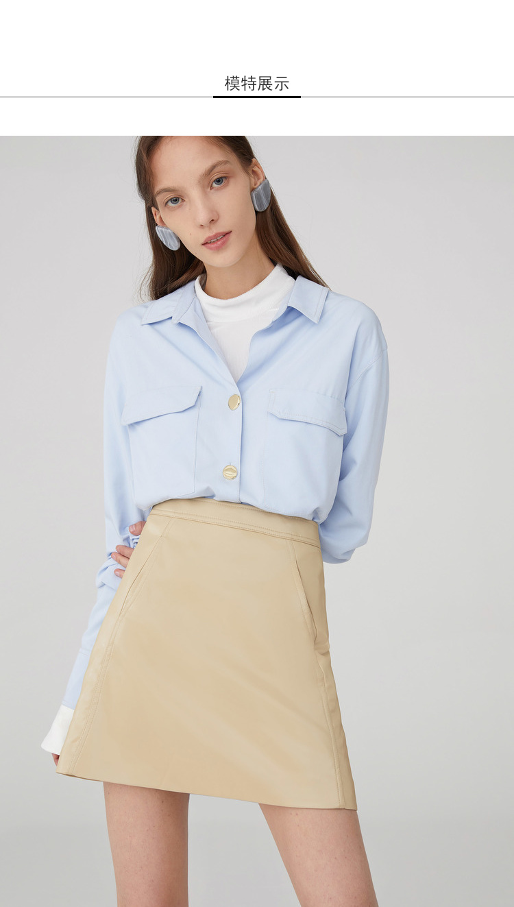 Lily2018冬新款女装商务 直身版型,金属扣,双口袋长袖衬衫118420C4504