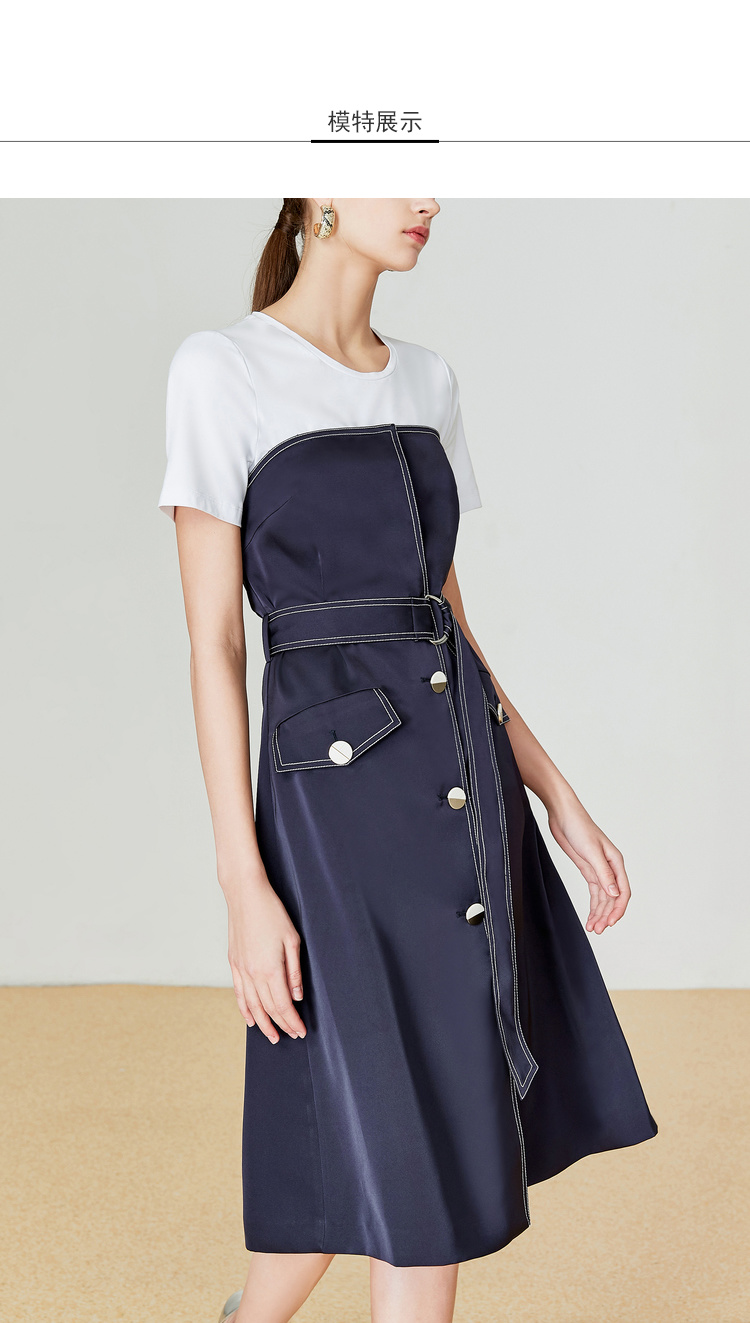 Lily2019 mùa hè mới phụ nữ khí chất dụng cụ thắt lưng thắt lưng Slim navy màu xanh có thể tháo rời dây đeo 7984 - Váy eo cao 	váy suông cột dây eo