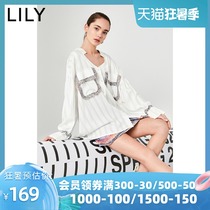 LILY new womens loose large profile off-the-shoulder sleeves white texture striped long-sleeved top shirt