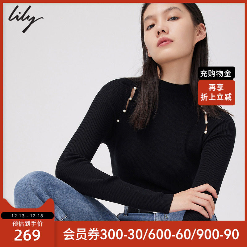 LILY winter new women's clothing soft full sheep wool fashionable hollow round neck multi-color wool knit sweater women