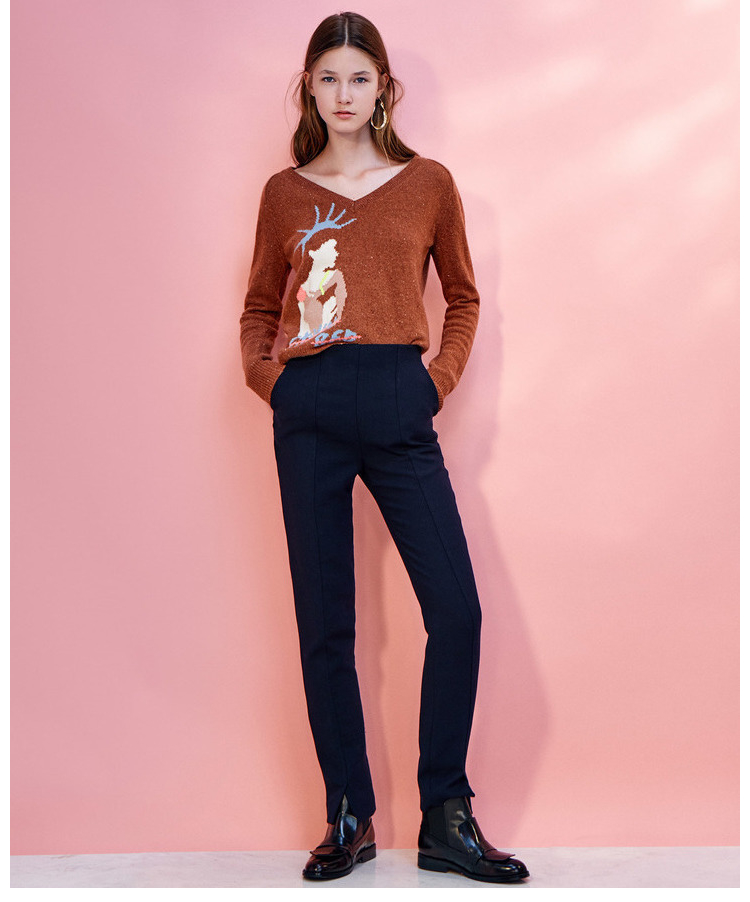Lily2017 mùa đông mới của phụ nữ thời trang áo len cổ chữ V áo len hoa hồng thẳng 117430B8330 áo len rộng