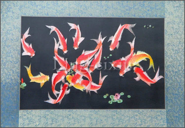 Вышивка Сучжоу 艺绣源苏绣礼品成品客厅画刺绣装饰画蜀绣湘绣九鱼图荷花富贵有余