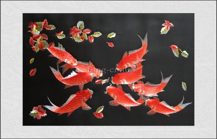 Вышивка Сучжоу 艺绣源苏绣礼品成品客厅画刺绣装饰画蜀绣湘绣九鱼图荷花富贵有余