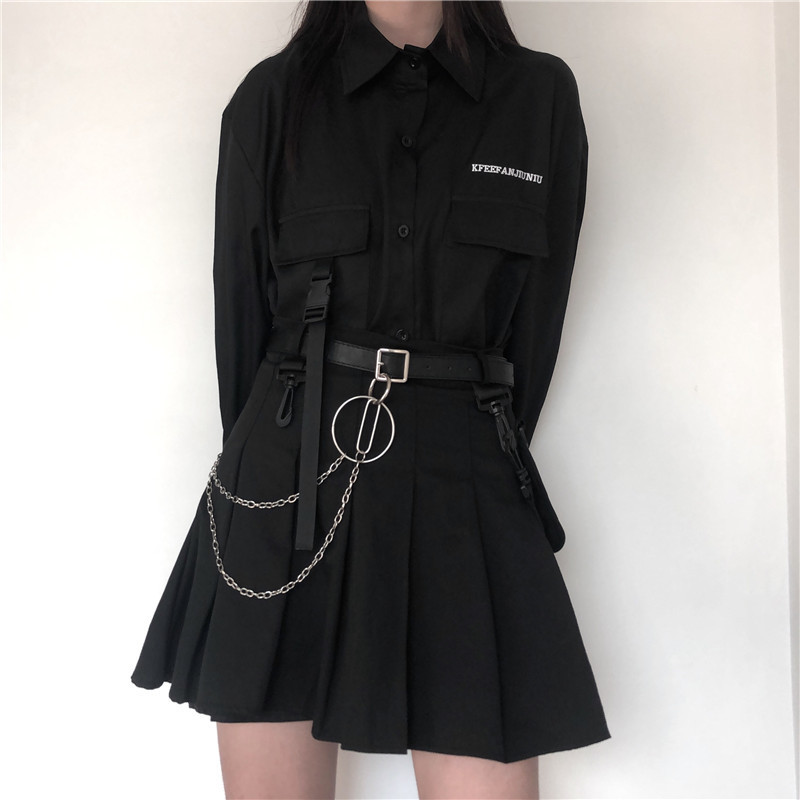 Women's Autumn Korean Style ins Vintage Loose Dark Style Workwear Short-Sleeve Shirt + Pleated Skirt Jk Set Trendy Women's Autumn Korean Style ins Vintage Loose Dark Style Workwear Short-Sleeve Shirt + Pleated Skirt Jk Set Trendy